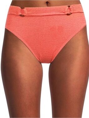 NWT Time & Tru Coral Textured High-Waist Bikini Bottom in a Women’s Size Small.